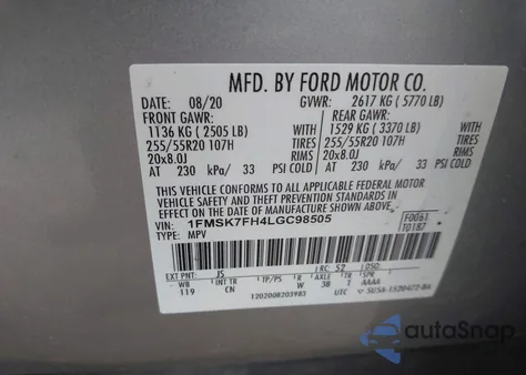 2020 Ford Explorer Limited from USA, damaged, VIN 1FMSK7FH4LGC98505